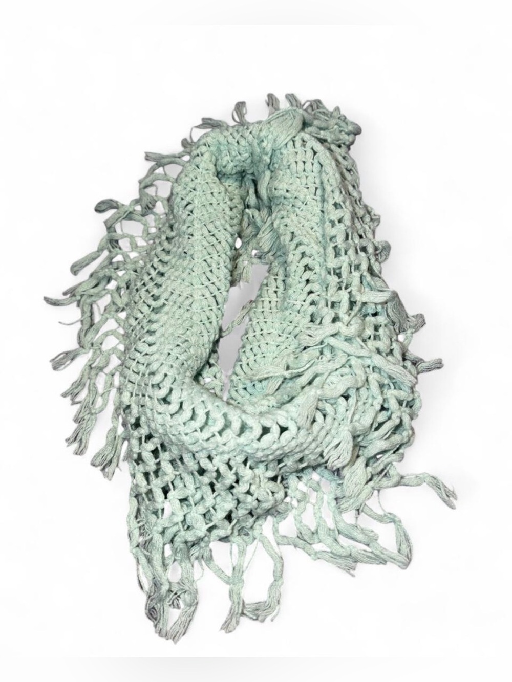American Eagle Outfitters Mint Green Crochet infinity Fringe Scarf
